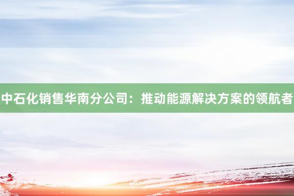 中石化销售华南分公司：推动能源解决方案的领航者